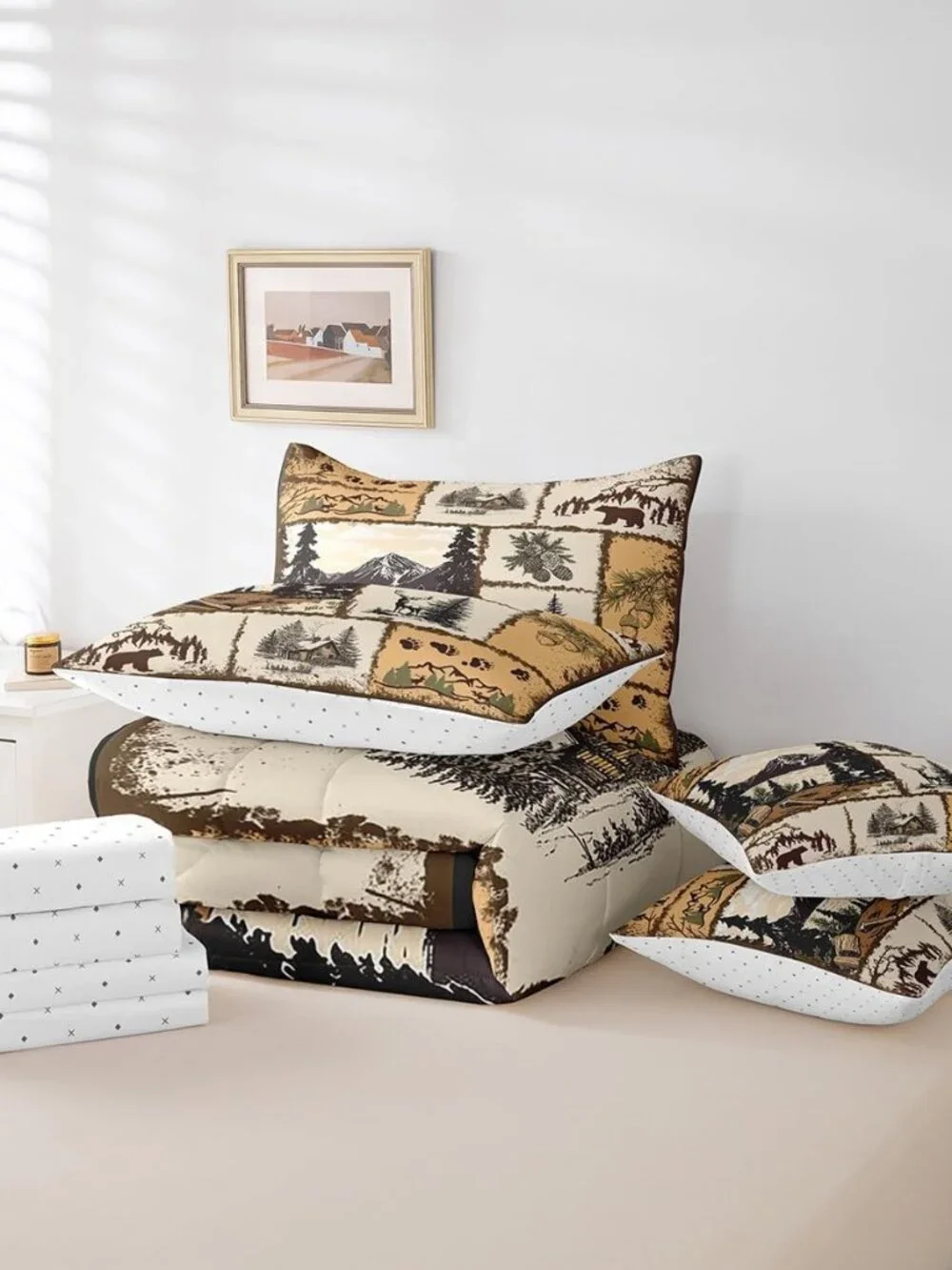 Rustic Cabin Country 7 Pieces Bedding Set, for Kids Boys Girls Deer Bed in a Bag